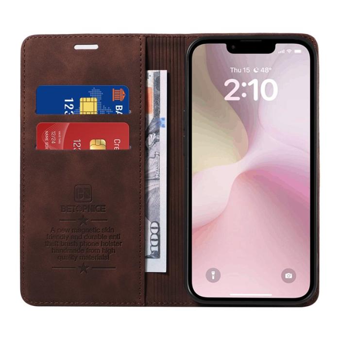 BETOPNICE - BETOPNICE 003 iPhone 16e Wallet Fodral Äkta läder - Brun