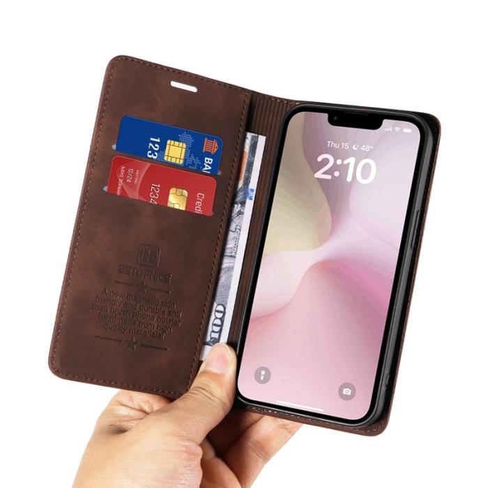 BETOPNICE - BETOPNICE 003 iPhone 16e Wallet Fodral Äkta läder - Brun