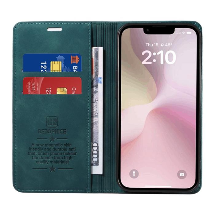 BETOPNICE - BETOPNICE 003 iPhone 16e Wallet Fodral Äkta läder - Grön