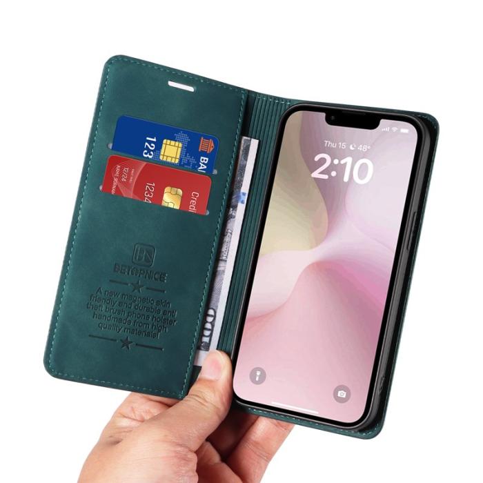 BETOPNICE - BETOPNICE 003 iPhone 16e Wallet Fodral Äkta läder - Grön