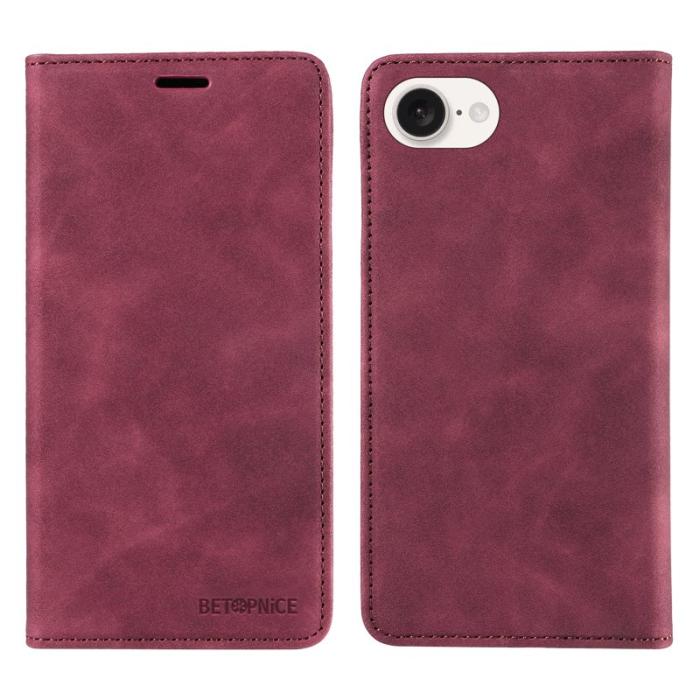 BETOPNICE - BETOPNICE 003 iPhone 16e Wallet Fodral Äkta läder - Röd