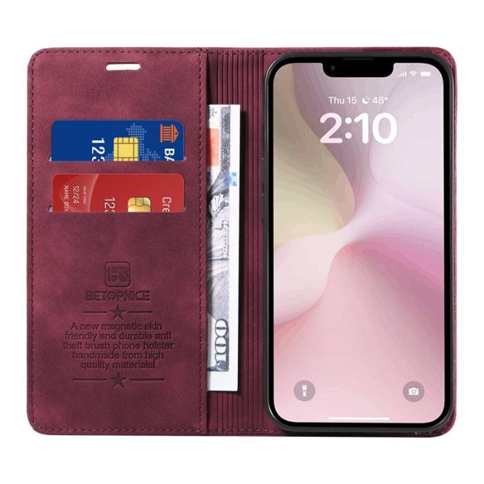 BETOPNICE - BETOPNICE 003 iPhone 16e Wallet Fodral Äkta läder - Röd