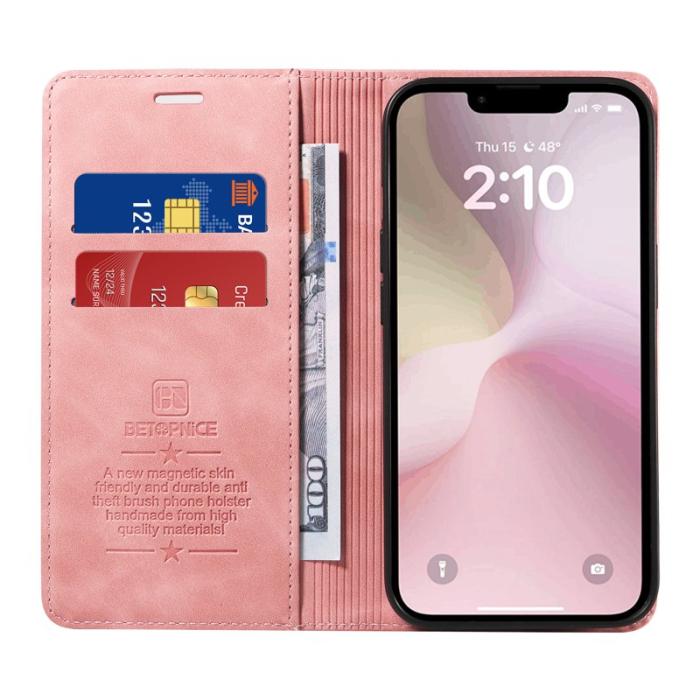 BETOPNICE - BETOPNICE 003 iPhone 16e Wallet Fodral Äkta läder - Rosa