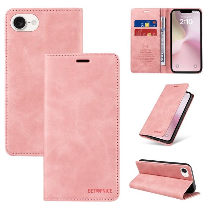 BETOPNICE - BETOPNICE 003 iPhone 16e Wallet Fodral Äkta läder - Rosa