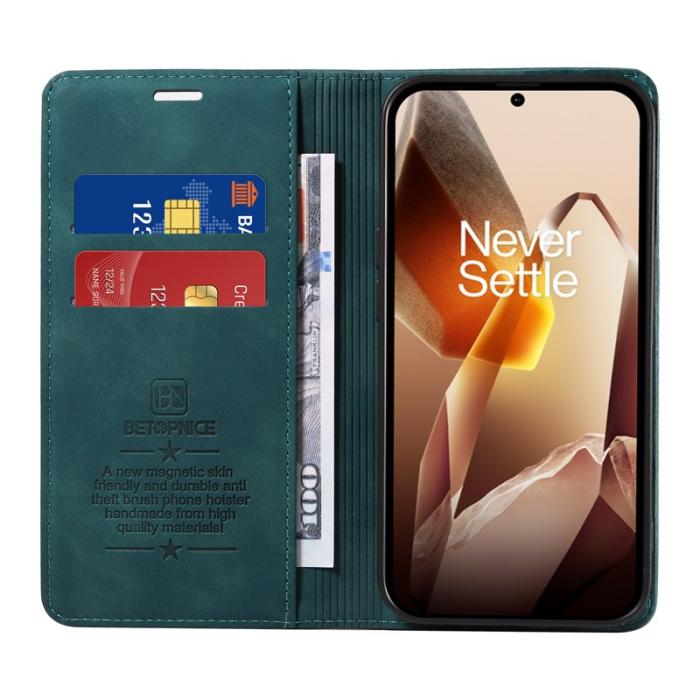 BETOPNICE - BETOPNICE 003 OnePlus 13 Wallet Fodral Äkta läder - Grön