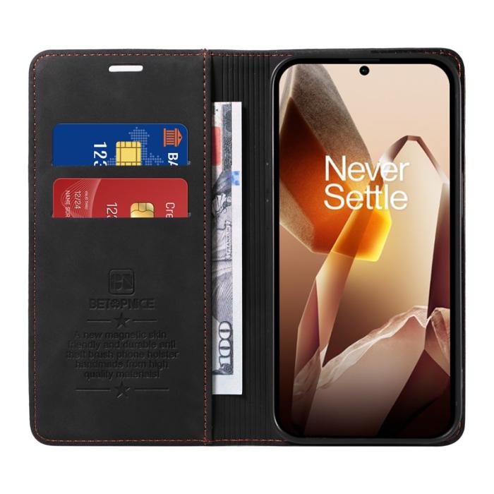 BETOPNICE - BETOPNICE 003 OnePlus 13 Wallet Fodral Äkta läder - Svart