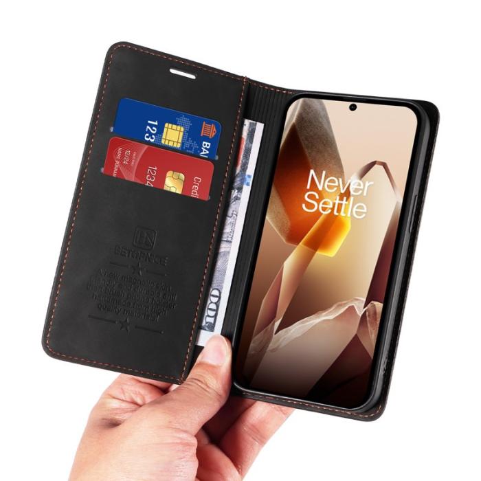 BETOPNICE - BETOPNICE 003 OnePlus 13 Wallet Fodral Äkta läder - Svart