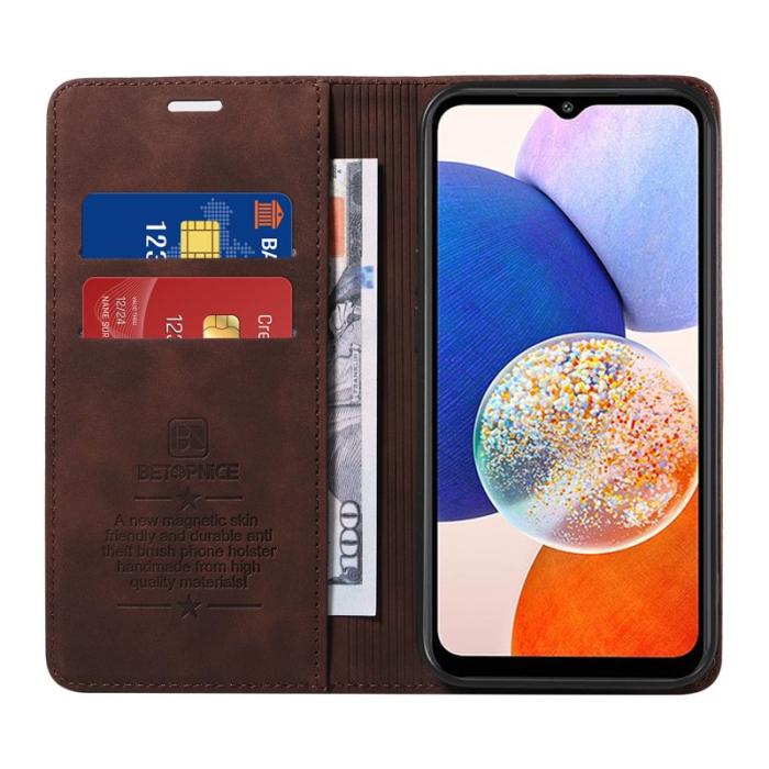 BETOPNICE - BETOPNICE 003 Samsung Galaxy A14 Fodral Äkta läder - Brun