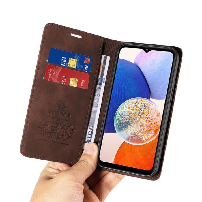 BETOPNICE - BETOPNICE 003 Samsung Galaxy A14 Fodral Äkta läder - Brun