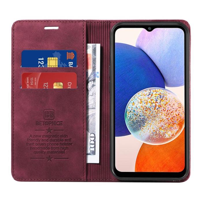 BETOPNICE - BETOPNICE 003 Samsung Galaxy A14 Fodral - PU Läder - Röd