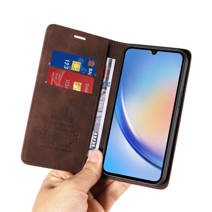 BETOPNICE - BETOPNICE 003 Samsung Galaxy A34 5G Fodral - PU Läder - Brun