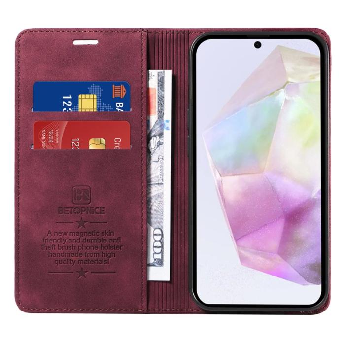 BETOPNICE - BETOPNICE 003 Samsung Galaxy A36 5G Wallet Fodral Äkta läder - Röd