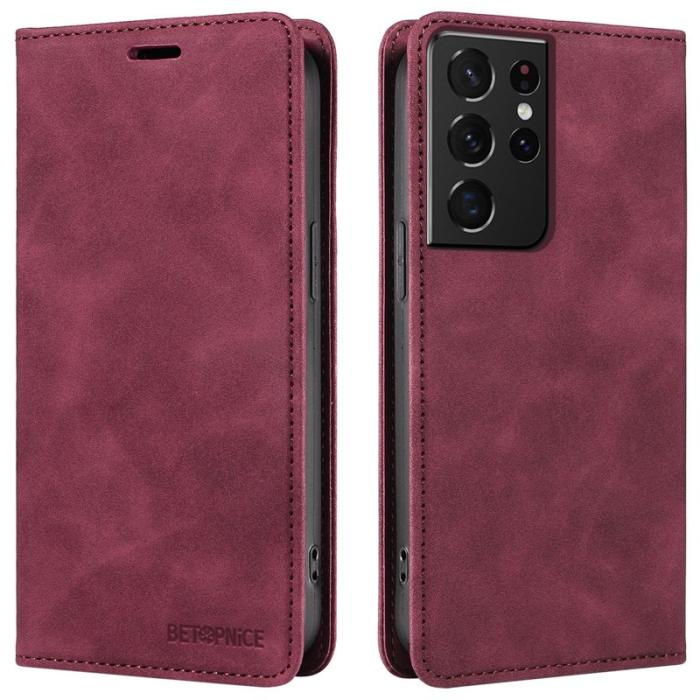 BETOPNICE - BETOPNICE 003 Samsung Galaxy S21 Ultra 5G Fodral Äkta läder - Röd