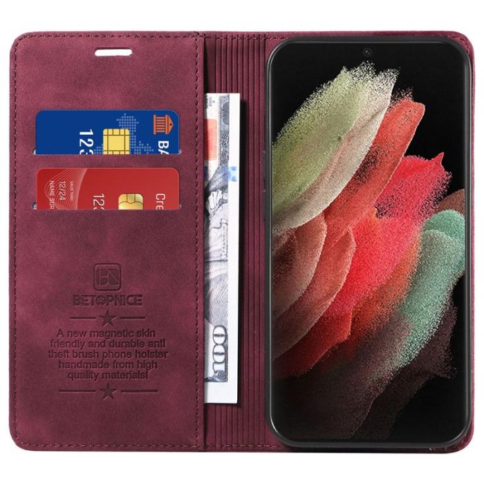 BETOPNICE - BETOPNICE 003 Samsung Galaxy S21 Ultra 5G Fodral Äkta läder - Röd