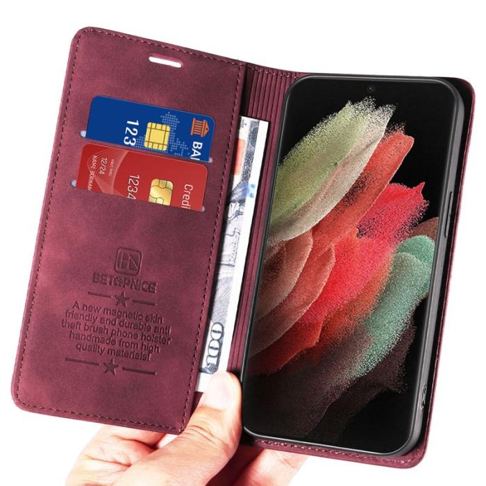 BETOPNICE - BETOPNICE 003 Samsung Galaxy S21 Ultra 5G Fodral Äkta läder - Röd