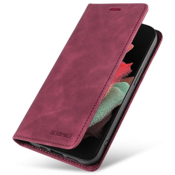 BETOPNICE - BETOPNICE 003 Samsung Galaxy S21 Ultra 5G Fodral Äkta läder - Röd