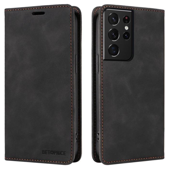 BETOPNICE - BETOPNICE 003 Samsung Galaxy S21 Ultra Fodral Äkta läder - Svart