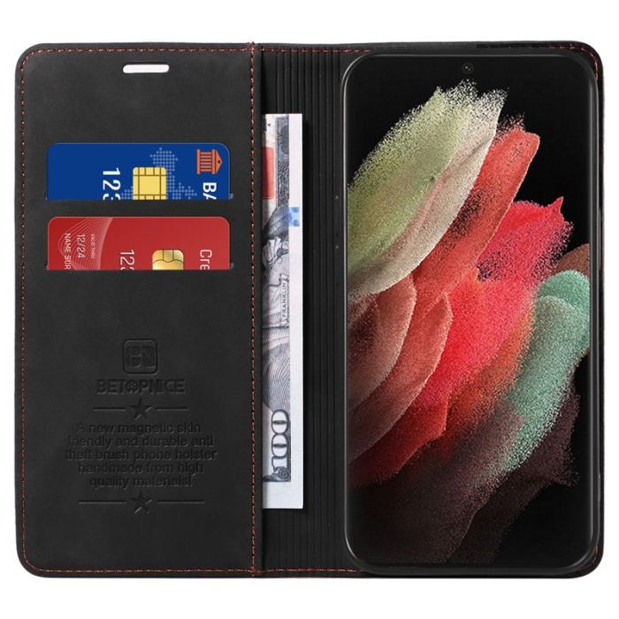 BETOPNICE - BETOPNICE 003 Samsung Galaxy S21 Ultra Fodral Äkta läder - Svart