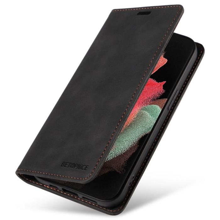 BETOPNICE - BETOPNICE 003 Samsung Galaxy S21 Ultra Fodral Äkta läder - Svart