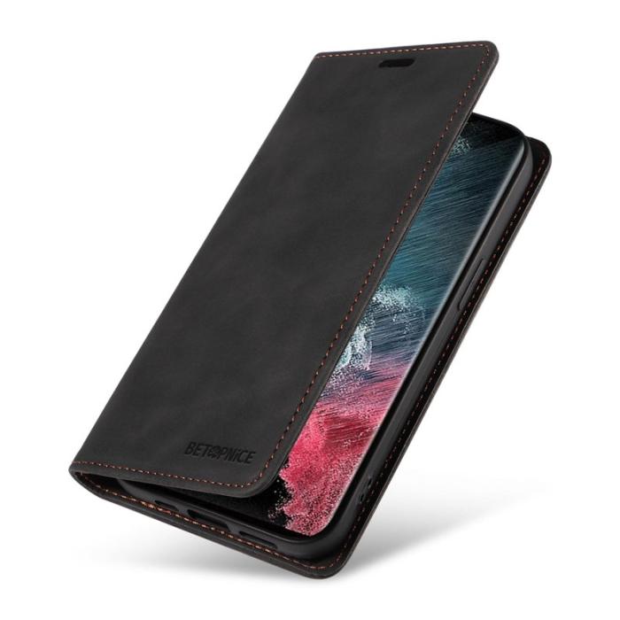 BETOPNICE - BETOPNICE 003 Samsung Galaxy S22 Ultra Fodral Äkta läder - Svart
