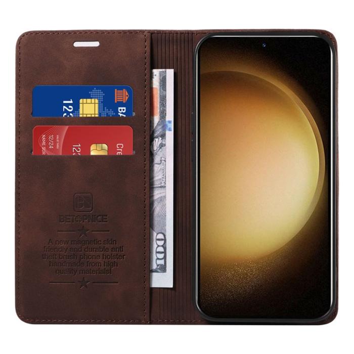 BETOPNICE - BETOPNICE 003 Samsung Galaxy S23+ Fodral Äkta läder - Brun