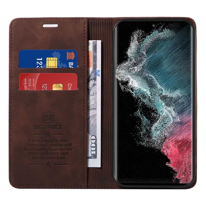 BETOPNICE - BETOPNICE 003 Samsung Galaxy S23 Ultra Fodral Äkta läder - Brun