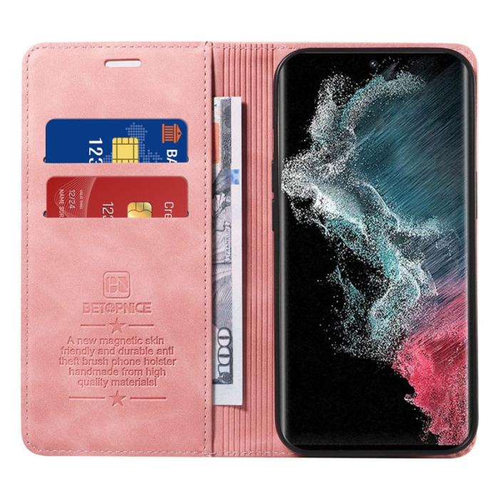 BETOPNICE - BETOPNICE 003 Samsung Galaxy S23 Ultra Fodral Äkta läder - Pink