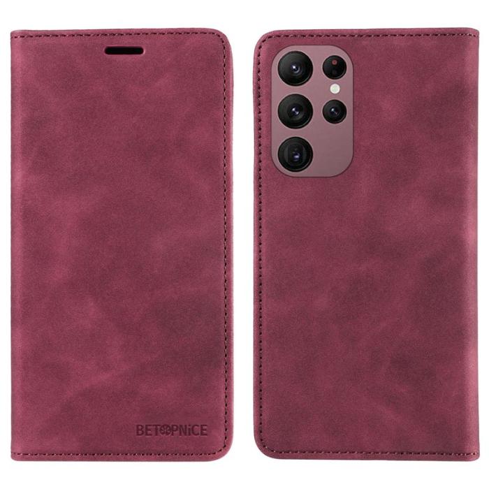 BETOPNICE - BETOPNICE 003 Samsung Galaxy S23 Ultra Fodral Äkta läder - Röd