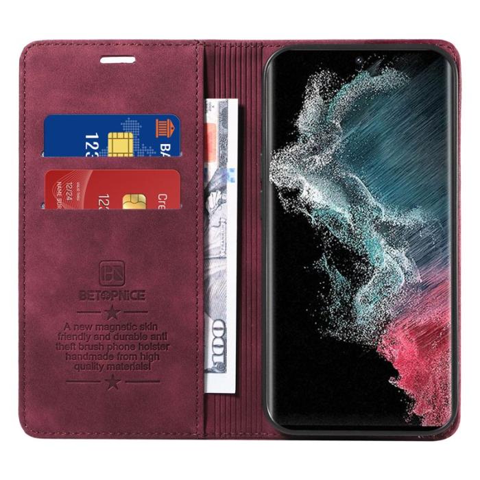 BETOPNICE - BETOPNICE 003 Samsung Galaxy S23 Ultra Fodral Äkta läder - Röd