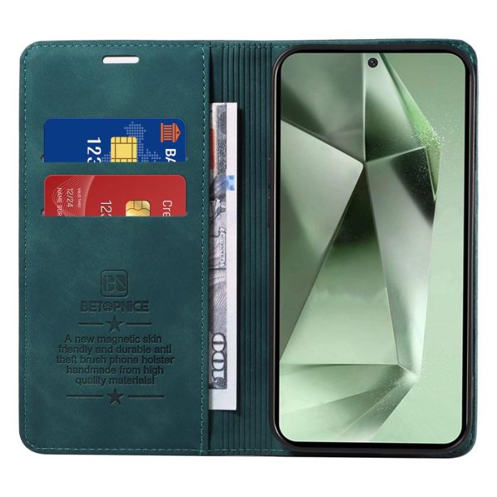 BETOPNICE - BETOPNICE 003 Samsung Galaxy S24 FE Fodral Äkta läder - Grön