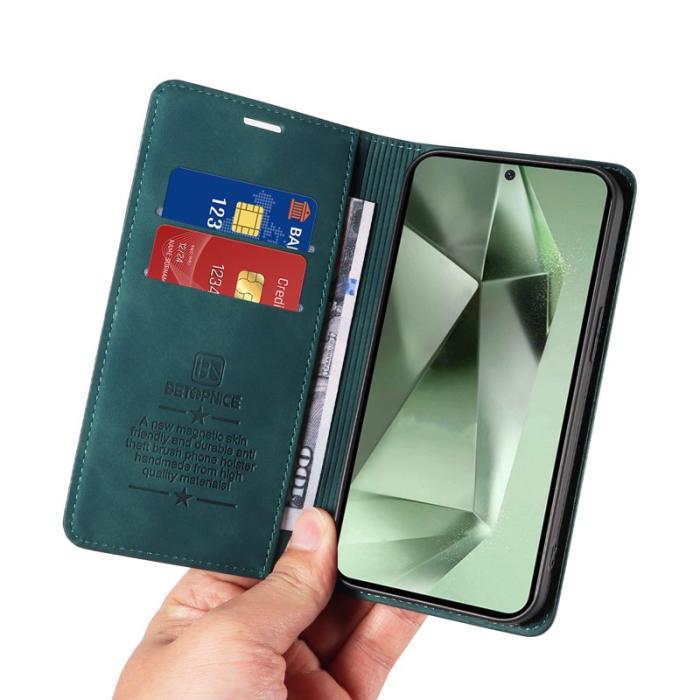 BETOPNICE - BETOPNICE 003 Samsung Galaxy S24 FE Fodral Äkta läder - Grön