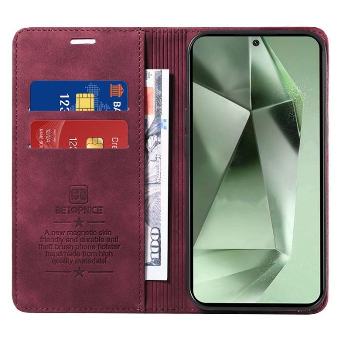 BETOPNICE - BETOPNICE 003 Samsung Galaxy S24 FE Fodral Äkta läder - Röd