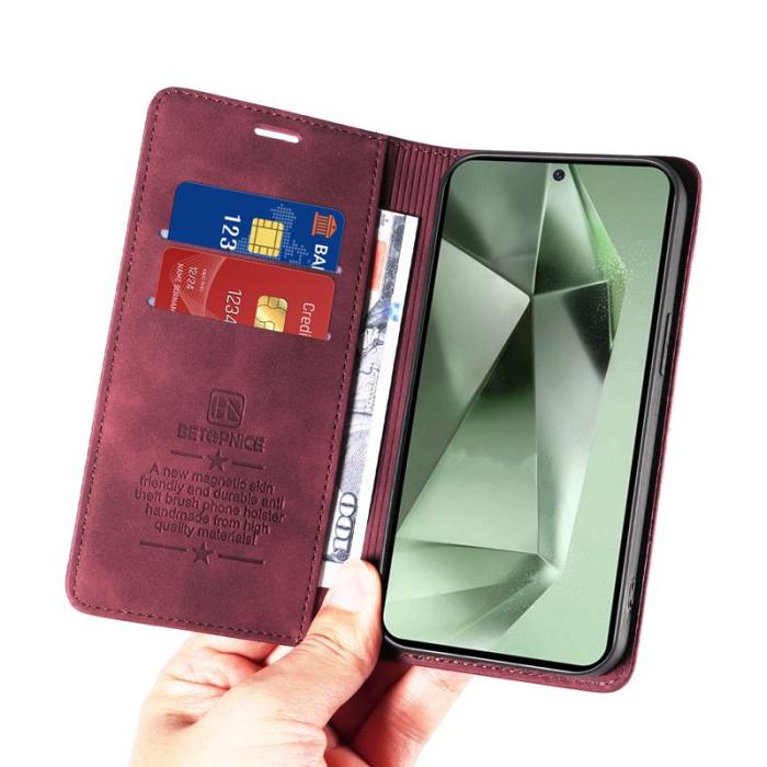 BETOPNICE - BETOPNICE 003 Samsung Galaxy S24 FE Fodral Äkta läder - Röd