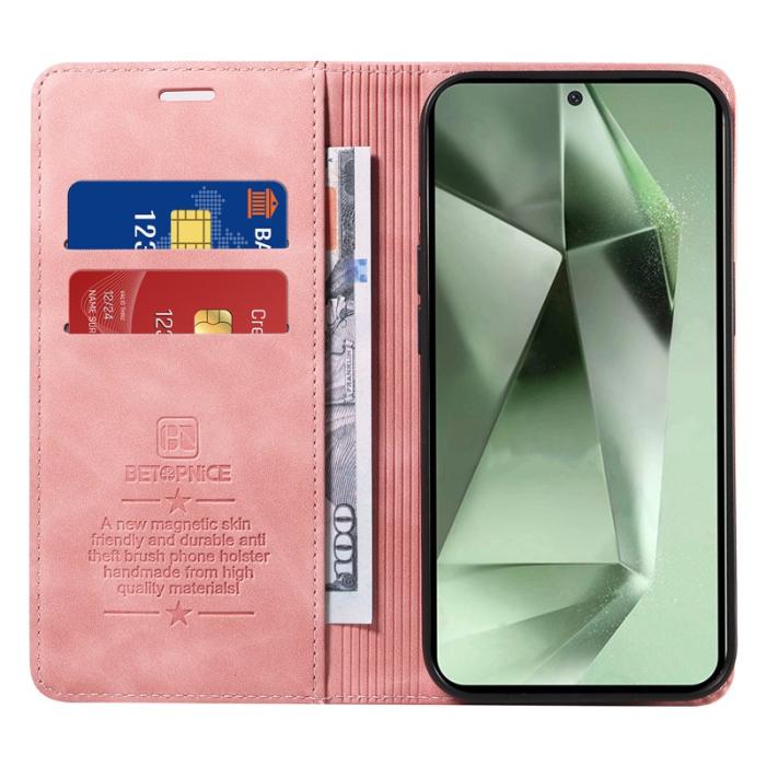 BETOPNICE - BETOPNICE 003 Samsung Galaxy S24 FE Fodral Äkta läder - Rosa