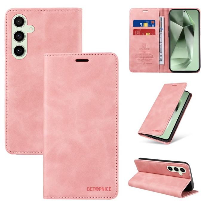 BETOPNICE - BETOPNICE 003 Samsung Galaxy S24 FE Fodral Äkta läder - Rosa