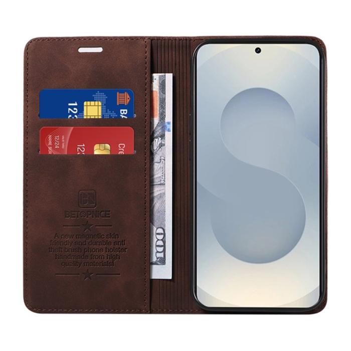 BETOPNICE - BETOPNICE 003 Samsung Galaxy S25 Edge Fodral Äkta läder - Brun