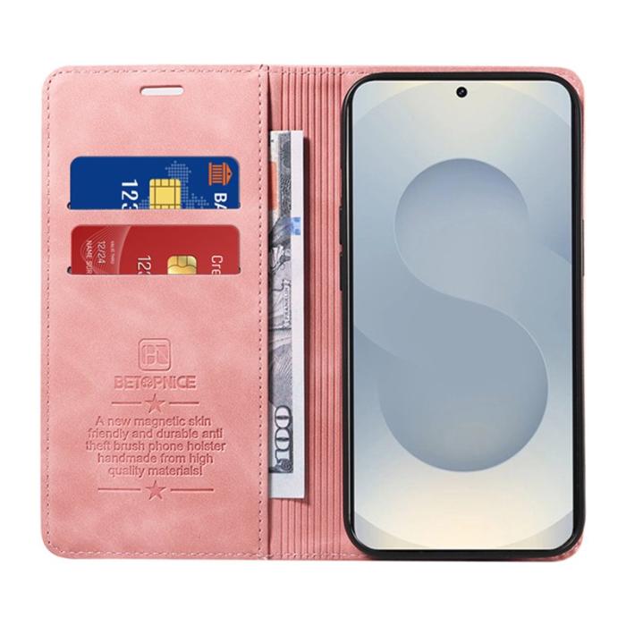 BETOPNICE - BETOPNICE 003 Samsung Galaxy S25 Edge Fodral Äkta läder - Pink