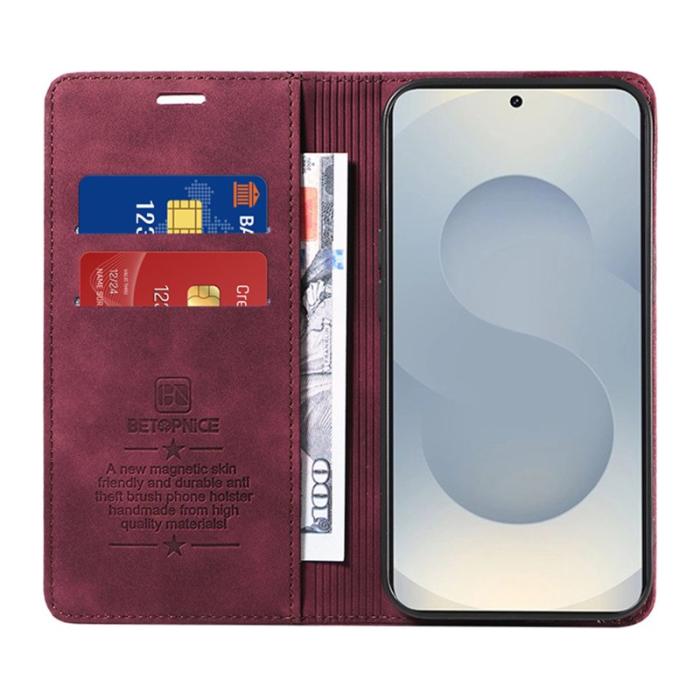 BETOPNICE - BETOPNICE 003 Samsung Galaxy S25 Edge Fodral Äkta läder - Röd