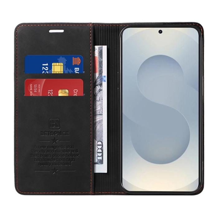 BETOPNICE - BETOPNICE 003 Samsung Galaxy S25 Edge Fodral Äkta läder - Svart