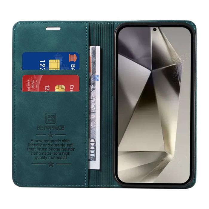 BETOPNICE - BETOPNICE 003 Samsung Galaxy S25 Ultra Wallet Fodral Äkta läder - Grön