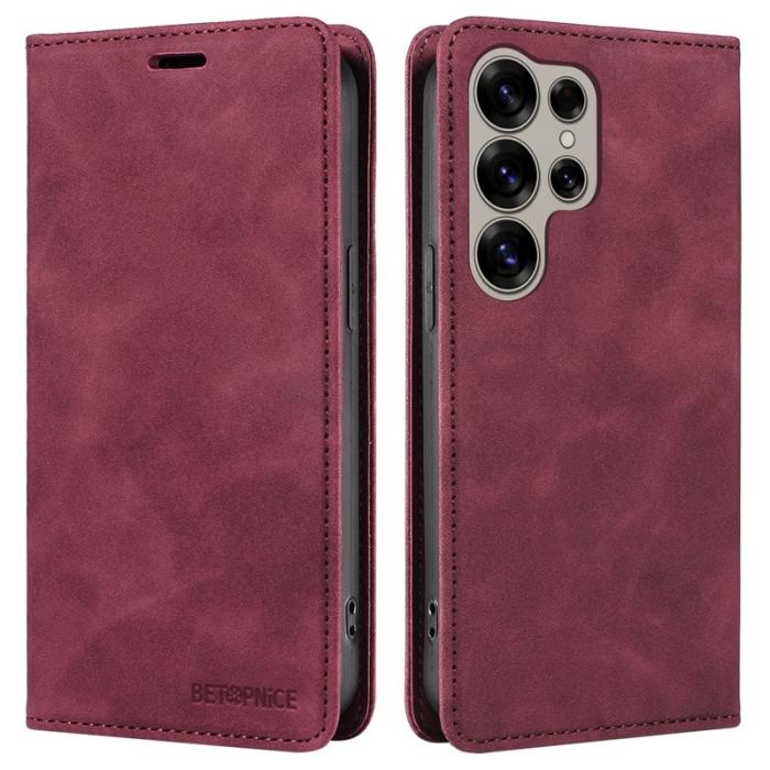 BETOPNICE - BETOPNICE 003 Samsung Galaxy S25 Ultra Wallet Fodral Äkta läder - Röd