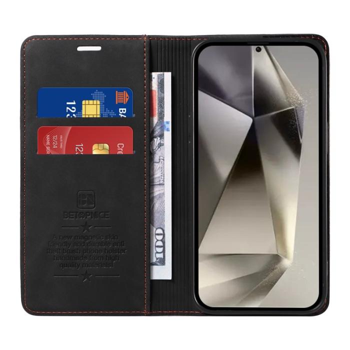 BETOPNICE - BETOPNICE 003 Samsung Galaxy S25 Ultra Wallet Fodral Äkta läder - Svart