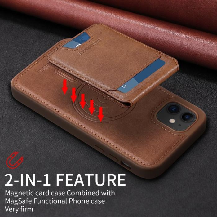 BETOPNICE - BETOPNICE iPhone 11 Fodral Äkta läder - Brun - RFID Blocking