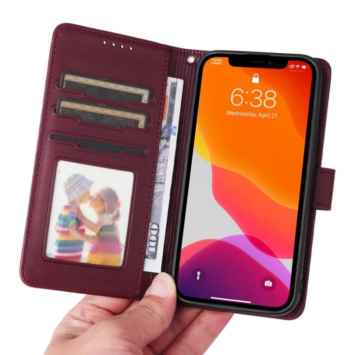 BETOPNICE - BETOPNICE iPhone 12 / 12 Pro Fodral - Detachable PU Läder - Vinröd