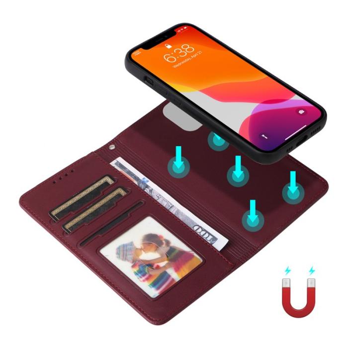 BETOPNICE - BETOPNICE iPhone 12 / 12 Pro Fodral - Detachable PU Läder - Vinröd