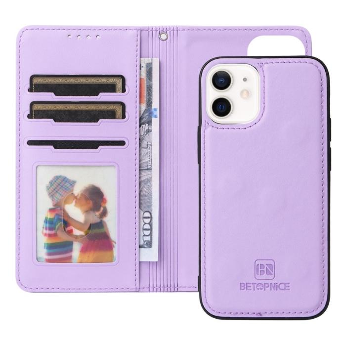 BETOPNICE - BETOPNICE iPhone 12 mini Fodral - Avtagbart PU Läder - Lila
