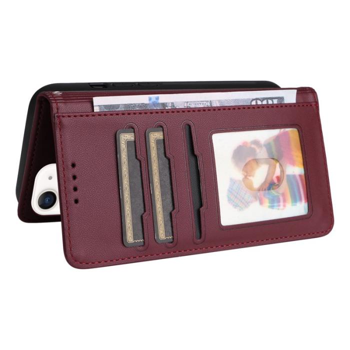 BETOPNICE - BETOPNICE iPhone 12 mini Fodral - Avtagbart PU Läder - Vinröd