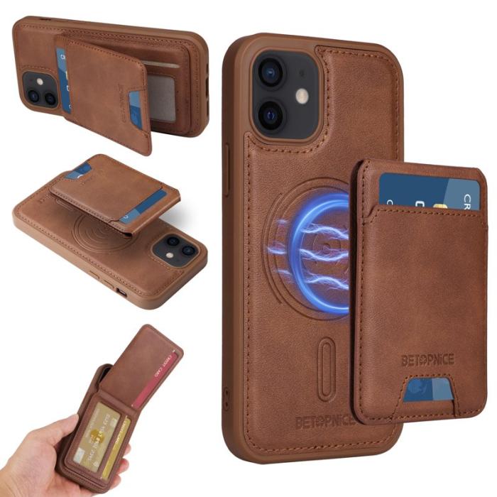 BETOPNICE - BETOPNICE iPhone 12 Pro 6.1 tum Fodral Äkta läder - Brun