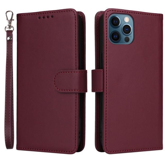 BETOPNICE - BETOPNICE iPhone 12 Pro Max Fodral - Äkta läder - Vinröd