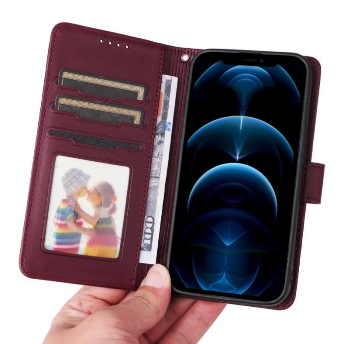 BETOPNICE - BETOPNICE iPhone 12 Pro Max Fodral - Äkta läder - Vinröd